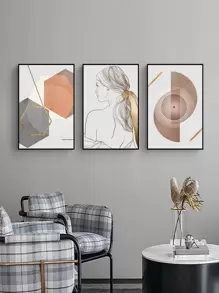 3入組幾何和人像圖案牆貼 - 彩色 - 查看 1