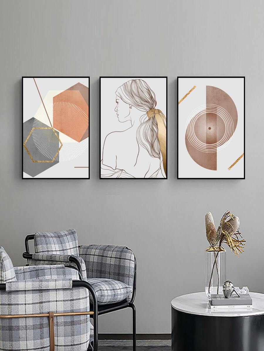 3入組幾何和人像圖案牆貼 - 彩色 - 查看 1