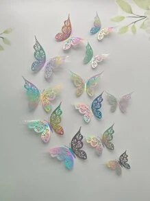 1 Set 12pcs Hollow Out 3D Butterfly Sticker,Colorful Butterfly Wall Decorations For Living Room And Bedroom,Stickers,Wall Decal, Vinyl Decal For Home Decorations,Spring Decoration Items Refresh Your Home,Rama Decoration Stickers - Multicolor - View 1