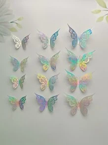 1 Set 12pcs Hollow Out 3D Butterfly Sticker,Colorful Butterfly Wall Decorations For Living Room And Bedroom,Stickers,Wall Decal, Vinyl Decal For Home Decorations,Spring Decoration Items Refresh Your Home,Rama Decoration Stickers - Multicolor - View 3