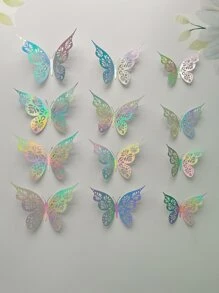 1 Set 12pcs Hollow Out 3D Butterfly Sticker,Colorful Butterfly Wall Decorations For Living Room And Bedroom,Stickers,Wall Decal, Vinyl Decal For Home Decorations,Spring Decoration Items Refresh Your Home,Rama Decoration Stickers - Multicolor - View 4