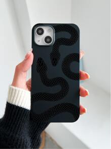 蛇形图案印花防摔防滑手机壳 兼容 iPhone 11、iPhone 13、华为 P30 Pro - 黑色 - 查看 2