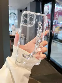 1 件水晶闪亮腕带保护手机壳，兼容 7/8/SE2/7+/8+/X/XS/XR/XS Max/11/11 Pro/11 Pro Max/12/12 Pro/12 Pro Max/13/13 Pro/13 Pro Max/14/14 Pro/14 Plus/14 Pro Max/15/15 Pro/15 Plus/15 Pro Max - 無色 - 查看 2