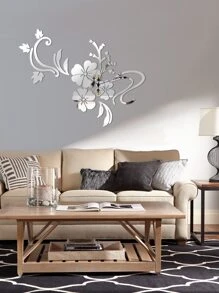 1 bộ Hình dán tường mặt gương hoa - Bạc - Xem 1