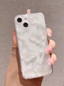 Butterfly Design Transparent Full Cover Liquid Silicone Soft Case Compatible With Apple Iphone 15/15 Pro Max/15 Pro/15 Plus/11/12/13/14 Pro Max/xs/xr/11 Pro/11 Pro Max/12 Pro/12 Pro Max/13 Pro/13 Pro Max/7 Plus/14 Pro/14 Pro Max/14 Plus/8 Plus/8/se 2 - Clear - View 3