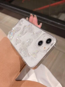 Butterfly Design Transparent Full Cover Liquid Silicone Soft Case Compatible With Apple Iphone 15/15 Pro Max/15 Pro/15 Plus/11/12/13/14 Pro Max/xs/xr/11 Pro/11 Pro Max/12 Pro/12 Pro Max/13 Pro/13 Pro Max/7 Plus/14 Pro/14 Pro Max/14 Plus/8 Plus/8/se 2 - Clear - View 4