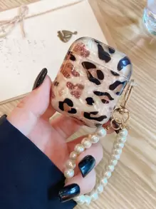 Cheetah Print Apple Tortoise Shell Phone Case Faux Pearl Pendant Leopard AirPods Case Compatible With Airpods1/2 AirPods Pro