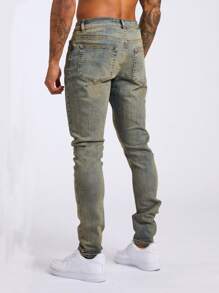 ROMWE MEN Spring/Summer Casual Men Cotton Slant Pocket Skinny Jeans, School - Dark Wash - View 2