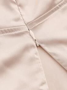 SHEIN MOD Solid Satin Asymmetrical Hem Crop Blouse - Beige - View 6