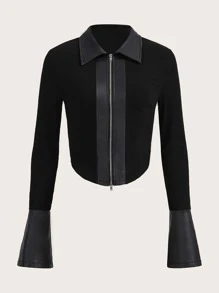 SHEIN ICON تي شيرت قصير اكمام منتفضة سستة