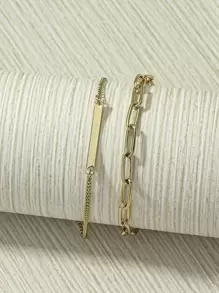 2pcs Rectangle Decor Bracelet - Yellow Gold - View 1