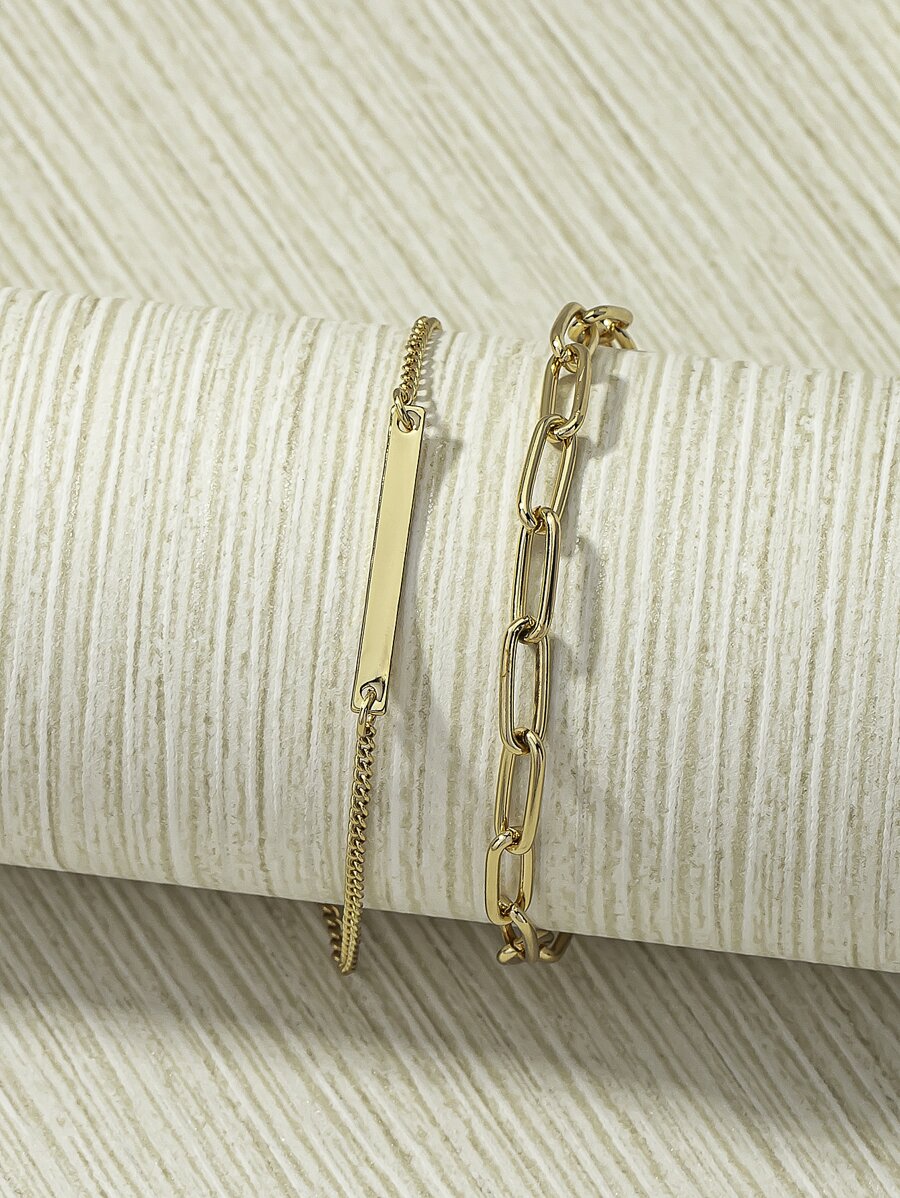 2pcs Rectangle Decor Bracelet - Yellow Gold - View 1