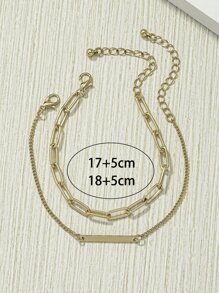 2pcs Rectangle Decor Bracelet - Yellow Gold - View 3