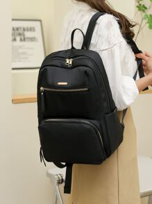 防水、便攜口袋前功能背包,學校背包,大容量,經典,休閒適用於少女女大學生,男孩和男子,新手和白領工作者,大學,中學,高中,戶外,旅遊,上學,上班,商務,通勤 - 黑色 - 查看 2