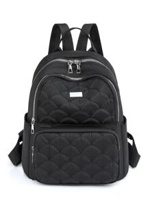 Embroidery Detail Pocket Front Functional Backpack - Black - View 1