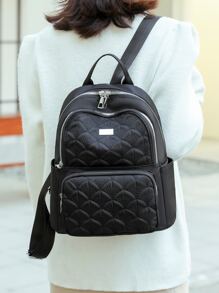 Embroidery Detail Pocket Front Functional Backpack - Black - View 2