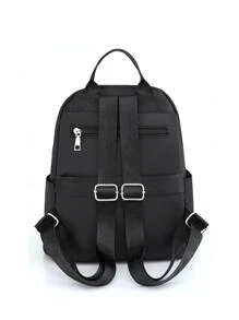 Embroidery Detail Pocket Front Functional Backpack - Black - View 4