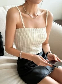 DAZY 素色吊帶短上衣 - 米色 - 查看 1