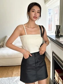 DAZY 素色吊帶短上衣 - 米色 - 查看 4