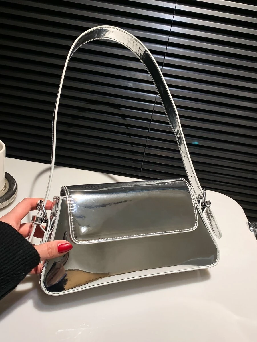 Steam,Gothic Style,Spooky Style Lightweight,Business Casual Metallic Flap Bag For Teen Girls Women College Students,Rookies & White-Collar Workers Perfect For Office,College,Work,Business,Commute,Outdoors,Travel,Outings Perfect For Party,Prom,Dinner,Wedding,Shopping,Holiday,Beach,Vacation,Outdoors,Travel,Outings, Funky, Punk & Bag For Street Wear - Silver - View 1