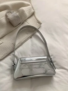 Steam,Gothic Style,Spooky Style Lightweight,Business Casual Metallic Flap Bag For Teen Girls Women College Students,Rookies & White-Collar Workers Perfect For Office,College,Work,Business,Commute,Outdoors,Travel,Outings Perfect For Party,Prom,Dinner,Wedding,Shopping,Holiday,Beach,Vacation,Outdoors,Travel,Outings, Funky, Punk & Bag For Street Wear - Silver - View 2