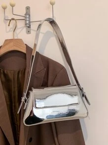 Steam,Gothic Style,Spooky Style Lightweight,Business Casual Metallic Flap Bag For Teen Girls Women College Students,Rookies & White-Collar Workers Perfect For Office,College,Work,Business,Commute,Outdoors,Travel,Outings Perfect For Party,Prom,Dinner,Wedding,Shopping,Holiday,Beach,Vacation,Outdoors,Travel,Outings, Funky, Punk & Bag For Street Wear - Silver - View 3