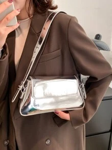 Steam,Gothic Style,Spooky Style Lightweight,Business Casual Metallic Flap Bag For Teen Girls Women College Students,Rookies & White-Collar Workers Perfect For Office,College,Work,Business,Commute,Outdoors,Travel,Outings Perfect For Party,Prom,Dinner,Wedding,Shopping,Holiday,Beach,Vacation,Outdoors,Travel,Outings, Funky, Punk & Bag For Street Wear - Silver - View 4