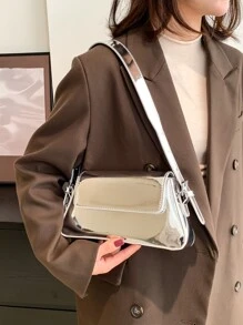 Steam,Gothic Style,Spooky Style Lightweight,Business Casual Metallic Flap Bag For Teen Girls Women College Students,Rookies & White-Collar Workers Perfect For Office,College,Work,Business,Commute,Outdoors,Travel,Outings Perfect For Party,Prom,Dinner,Wedding,Shopping,Holiday,Beach,Vacation,Outdoors,Travel,Outings, Funky, Punk & Bag For Street Wear - Silver - View 5