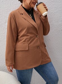 SHEIN Essnce Plus Lapel Neck Flap Detail Blazer - Rust Brown - View 5