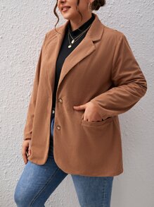 SHEIN Essnce Plus Lapel Neck Flap Detail Blazer - Rust Brown - View 6