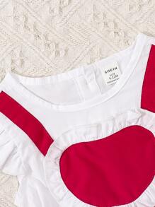 Bebé Vestido body de combinación ribete con fruncido 2 en 1 con banda cabeza - Rojo y blanco - Ver 3