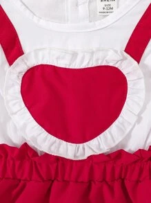 Bebé Vestido body de combinación ribete con fruncido 2 en 1 con banda cabeza - Rojo y blanco - Ver 5