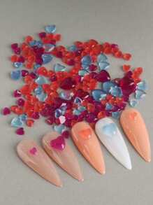 FULL BEAUTY 100pcs Heart Shaped Nail Art Decoration - Clear - View 5