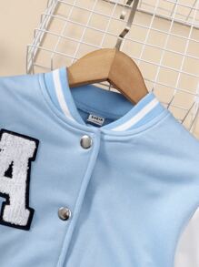 SHEIN Girls Letter Patched Striped Trim Varsity Jacket & Skirt - Blue - View 5