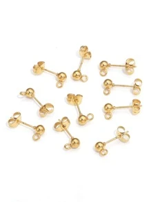 10pcs 0.4cm Stainless Steel Ball Hoop Earrings (With Rings) For DIY Jewelry Making - Yellow Gold - View 2