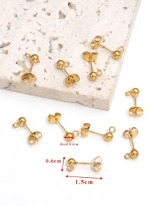 10pcs 0.4cm Stainless Steel Ball Hoop Earrings (With Rings) For DIY Jewelry Making - Yellow Gold - View 3