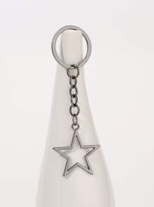 1pc Fashionable Versatile Five-Pointed Star Accessory Zinc Alloy Keychain With Creative Hollow Out Star Pendant Keyring, Bag Hanging Decor, Multicolor Star Pendant For Giving Friends And Family Small Gifts - Black - View 4