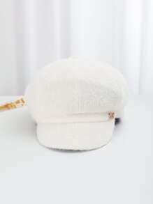 1pc Women's Octagonal Hat With Alphabet Accessory, Suitable For Daily Use - White - View 2