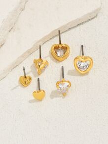 3對方晶鋯石愛心設計耳釘 - 彩色 - 查看 4