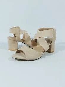 Xăng đan có dây đeo mắt cá chân Chunky tối giản dành cho nữ, Xăng đan cao gót mùa hè thanh lịch - Màu be - Xem 3