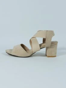 Xăng đan có dây đeo mắt cá chân Chunky tối giản dành cho nữ, Xăng đan cao gót mùa hè thanh lịch - Màu be - Xem 4