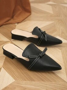 結飾尖頭平底穆勒鞋 - 黑色 - 查看 5