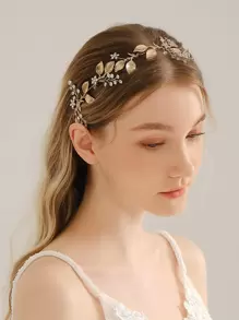 1件复古乡村风新娘发箍，奢华手工编织闪亮水钻发饰，情人节配饰
