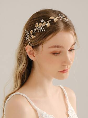 1 件复古乡村新娘头带，奢华手工编织闪亮水钻发饰