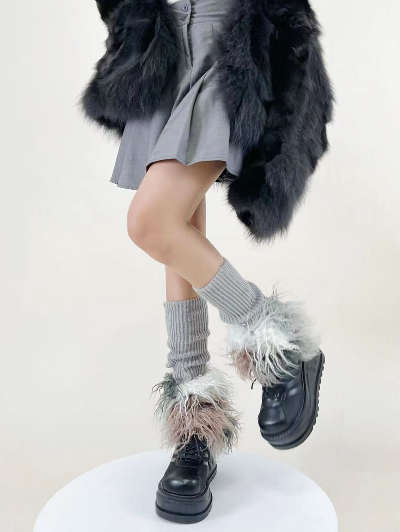 Contrast Fluffy Leg Warmers - Multicolor - View 1