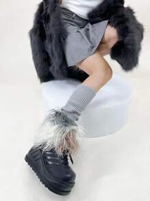 Contrast Fluffy Leg Warmers - Multicolor - View 2