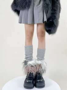 Contrast Fluffy Leg Warmers - Multicolor - View 5