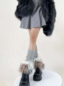 Contrast Fluffy Leg Warmers - Multicolor - View 6