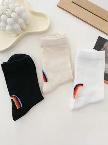 3pairs Rainbow Print Crew Socks - Multicolor - View 1
