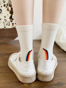 3pairs Rainbow Print Crew Socks - Multicolor - View 2
